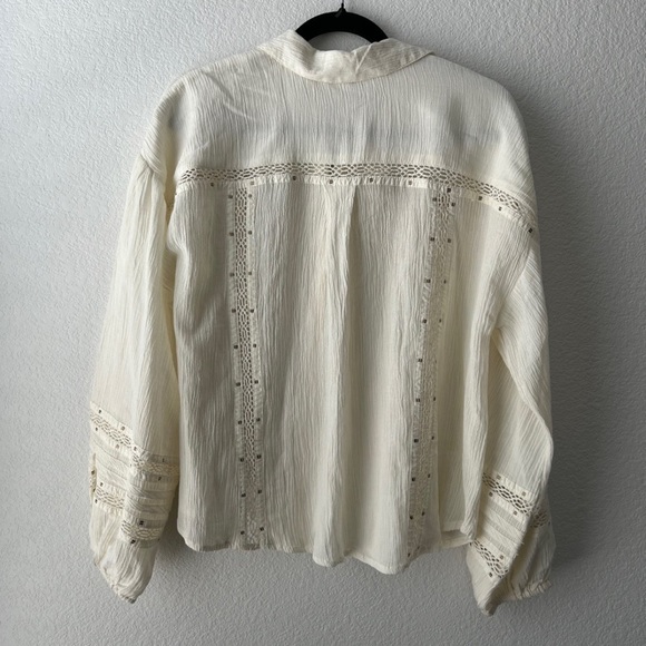 Free People Summer Stars Button Down Shirt Ivory M - Picture 3 of 6
